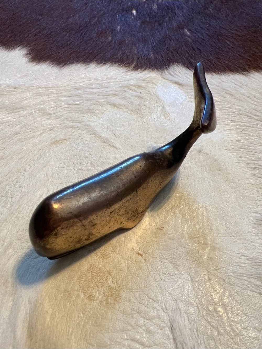 Brass Whale Miniature Figurine Vintage Mid Century